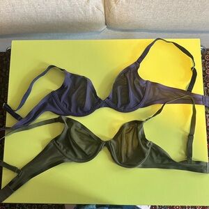 CUUP Plunge Mesh Bra Set - Purple and Green